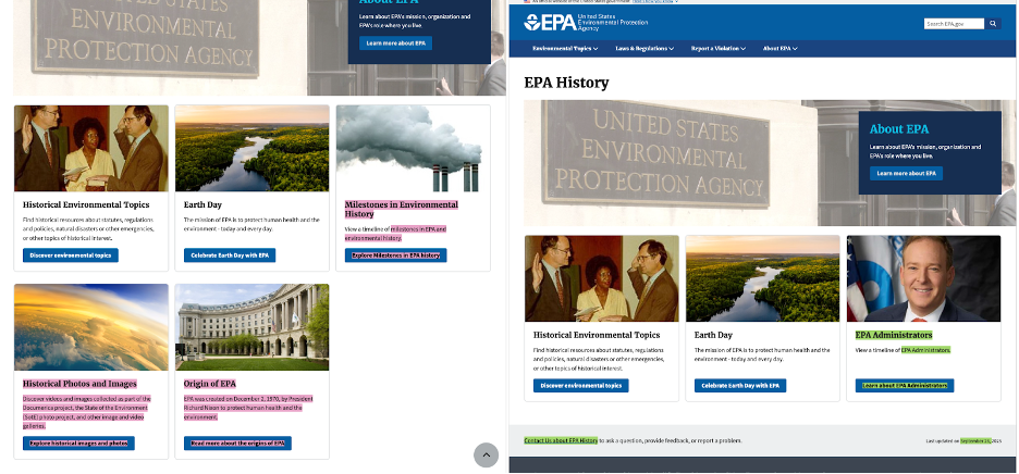 Two webpages side by side.