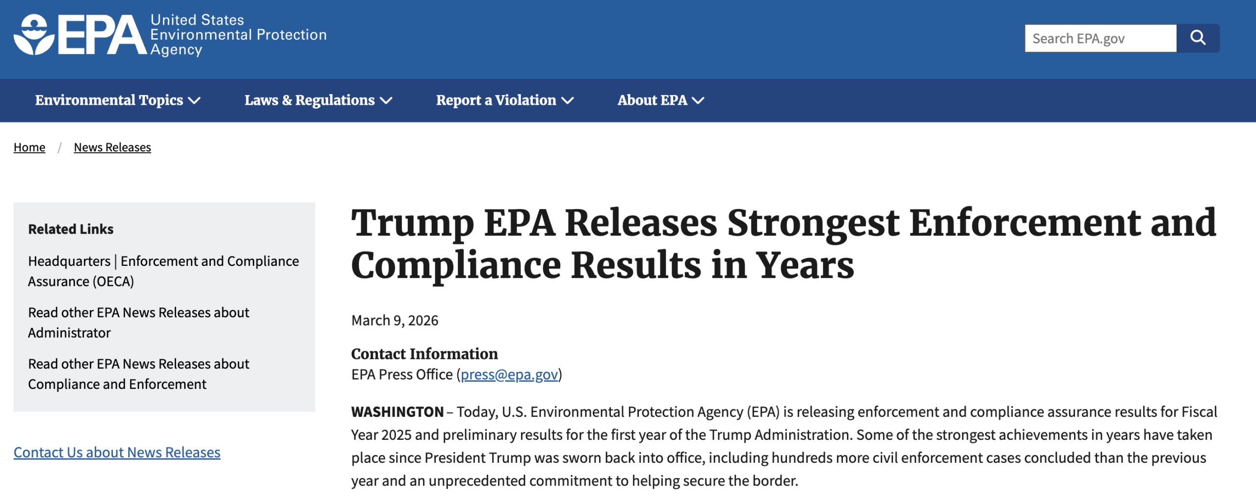 Protected: EPA Enforcement Press Release: Annotated