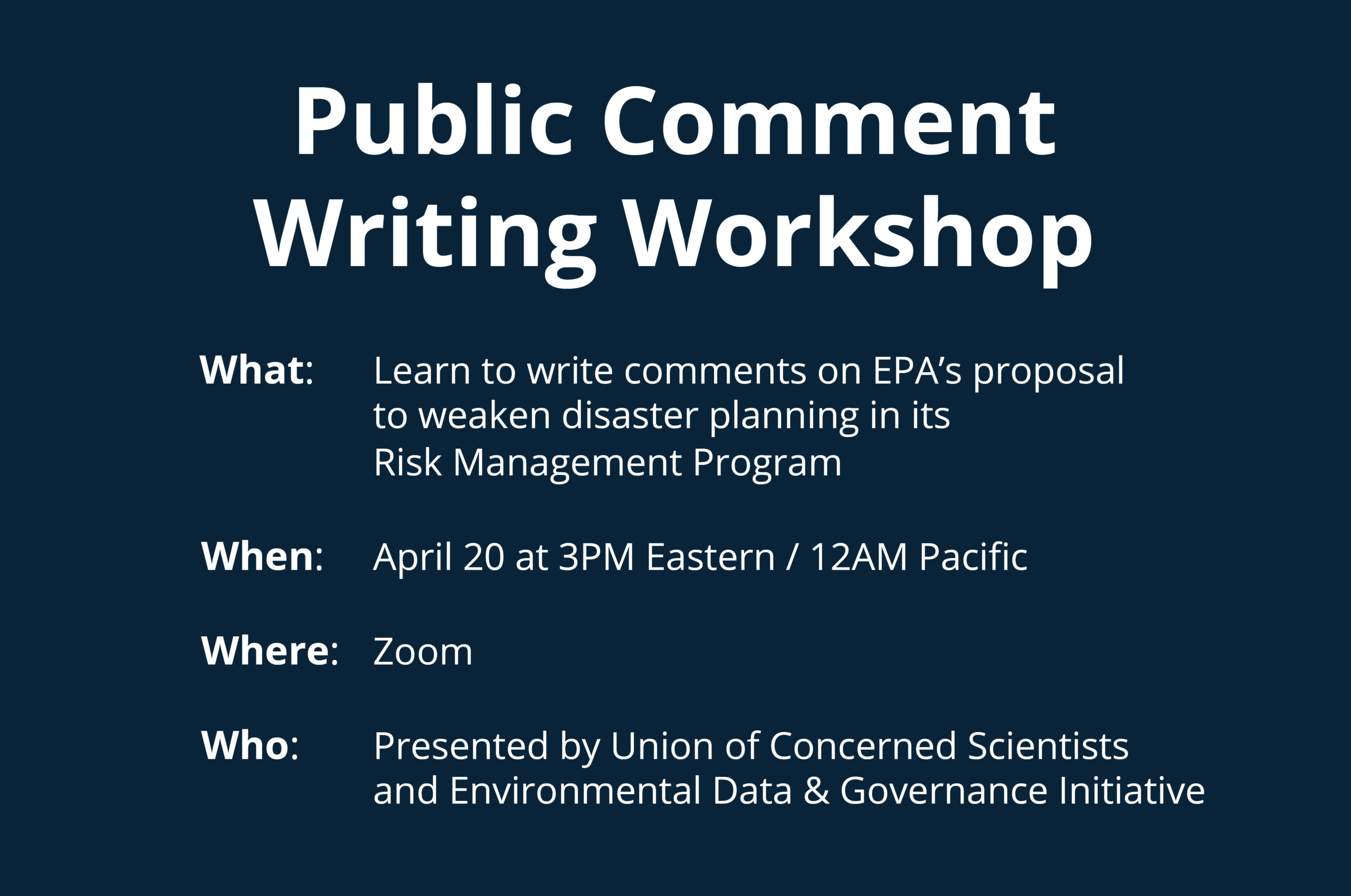 Public Comment Workshop for EPA’s Proposal to Weaken Chemical Disaster Prevention